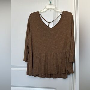 Cato Brown V-Neck Blouse